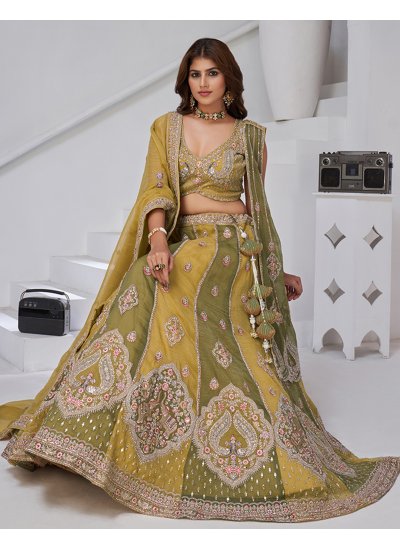 Sightly Yellow Engagement A Line Lehenga Choli 
                            Sightly Yellow Engagement A Line Lehenga Choli
