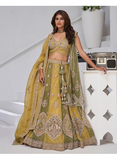 Sightly Yellow Engagement A Line Lehenga Choli