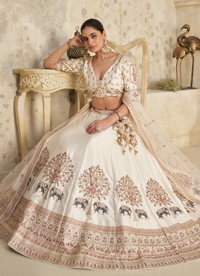 Silk A Line Lehenga Choli in Cream 
                            Silk A Line Lehenga Choli in Cream