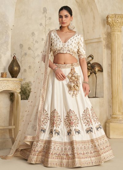 Silk A Line Lehenga Choli in Cream