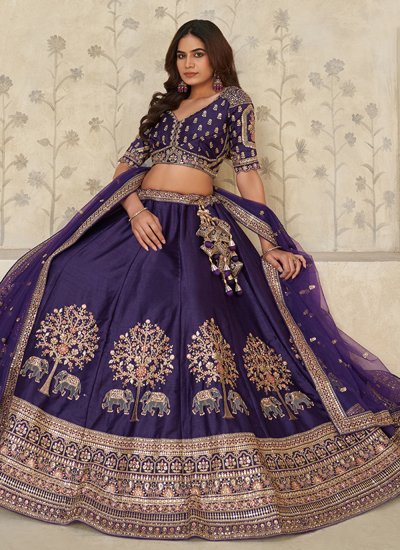 Silk A Line Lehenga Choli in Purple 
                            Silk A Line Lehenga Choli in Purple