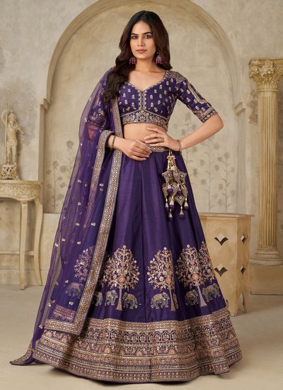 Silk A Line Lehenga Choli in Purple