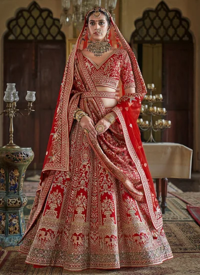 Silk A Line Lehenga Choli in Red