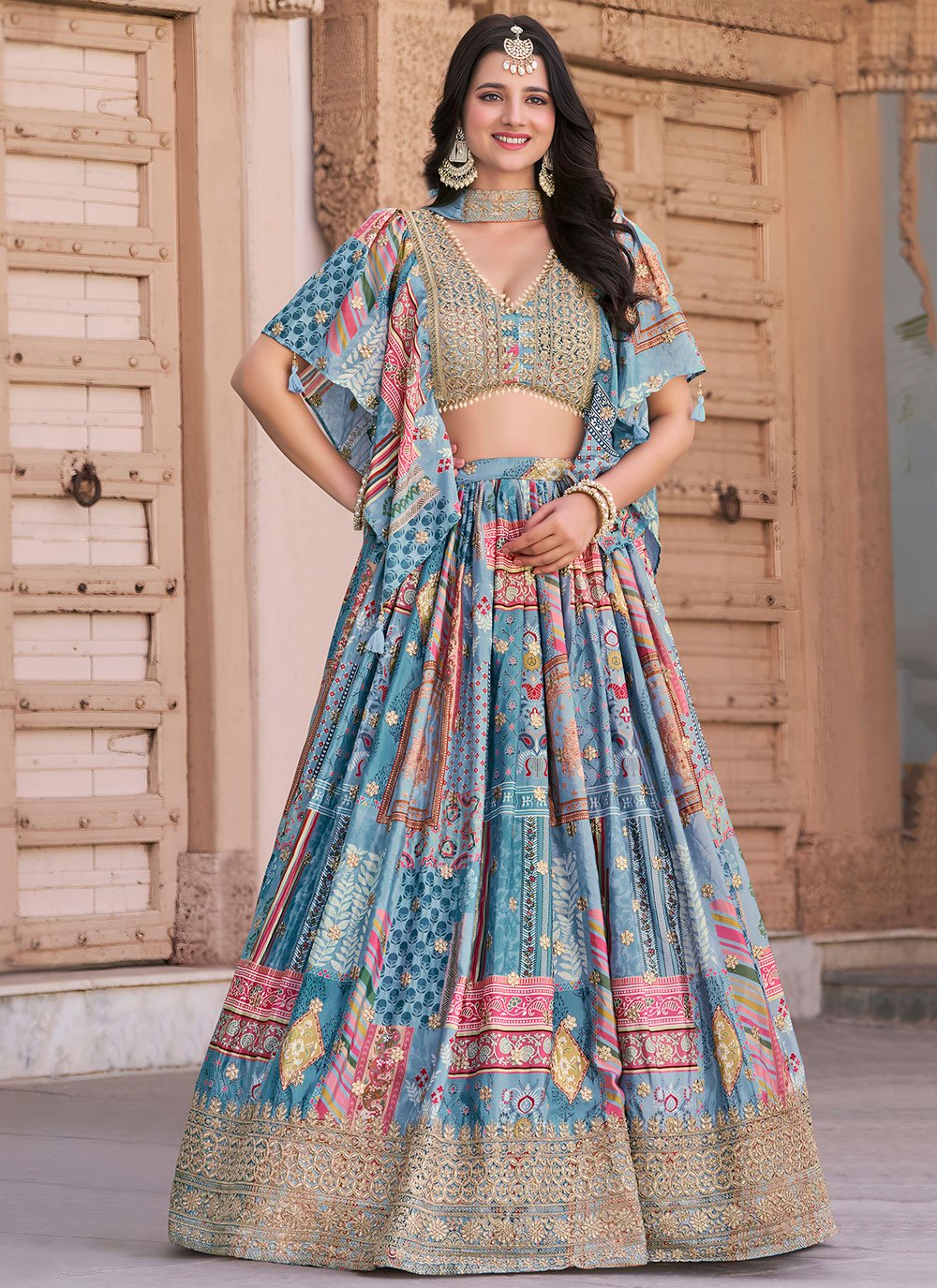 Silk Aqua Blue Dori Work Designer Long Lehenga Choli