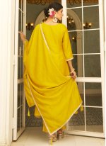 Silk Blend Pant Style Suit in Yellow