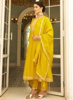 Silk Blend Pant Style Suit in Yellow