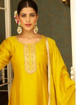 Silk Blend Pant Style Suit in Yellow