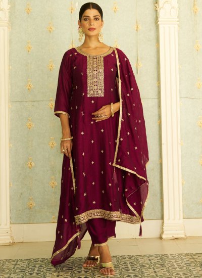 Silk Blend Purple Salwar Suit