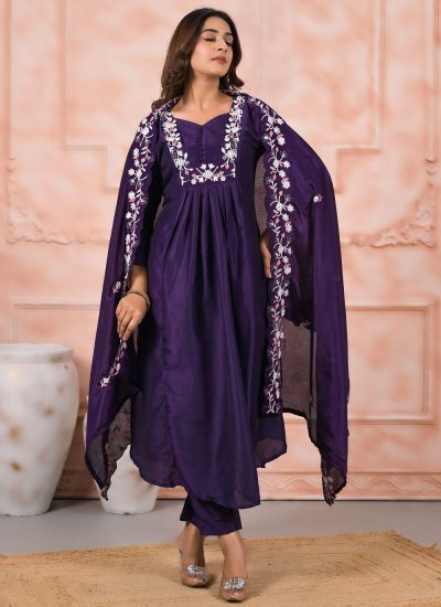 Silk Blue Embroidered Readymade Salwar Suit