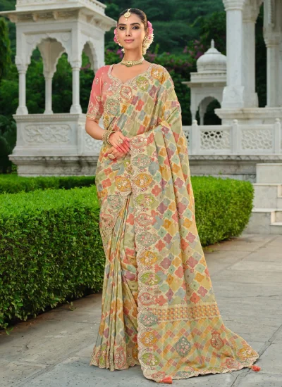 Silk Contemporary Saree in Multi Colour