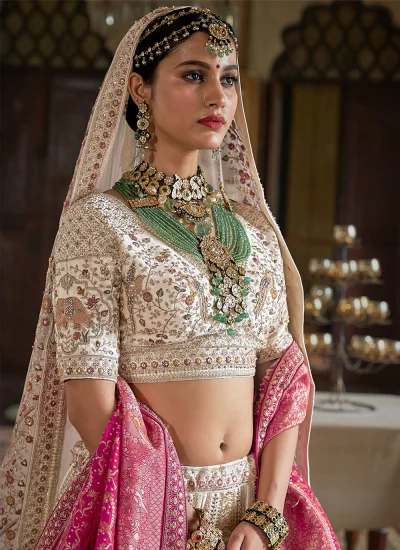 
                            Silk Cream Weaving A Line Lehenga Choli