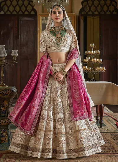 Silk Cream Weaving A Line Lehenga Choli