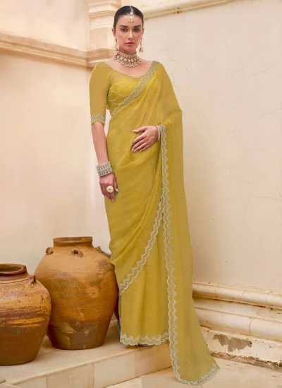 Silk Cutdana Yellow Traditional Saree