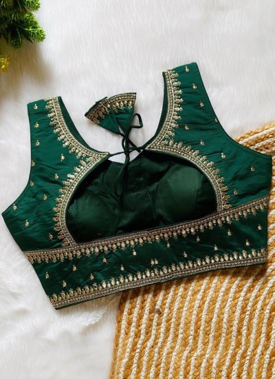 Silk Designer Blouse in Green 
                            Silk Designer Blouse in Green
