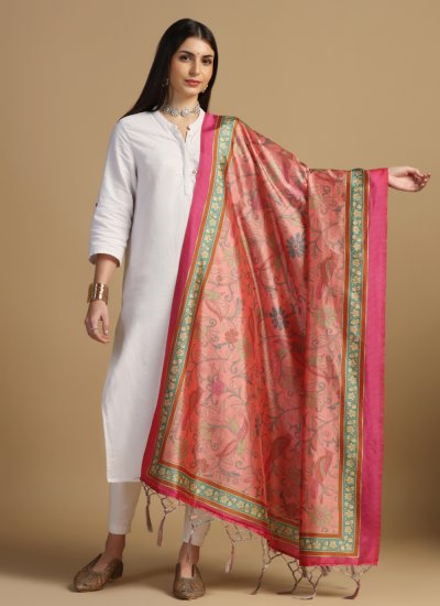 Silk Digital Print Dupatta in Pink