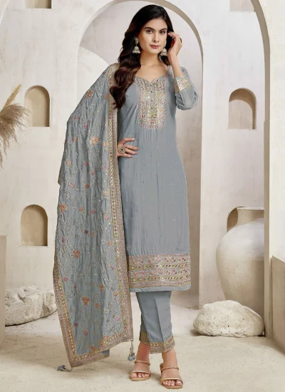 Silk Grey Readymade Designer Suit