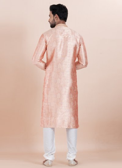 
                            Silk Jacquard Work Kurta Pyjama in Peach