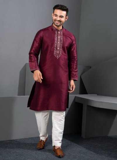 Silk Kurta Pyjama in Purple