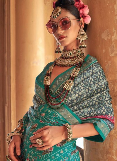 Silk Patola Print Contemporary Saree in Grey