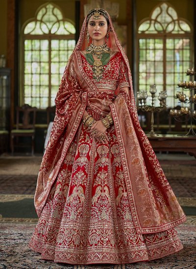 Silk Pearls A Line Lehenga Choli in Red
