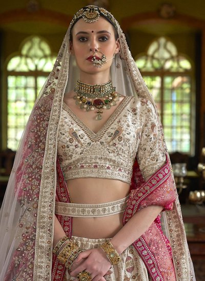 
                            Silk Pearls Off White A Line Lehenga Choli