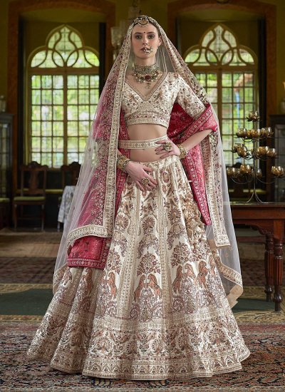 Silk Pearls Off White A Line Lehenga Choli