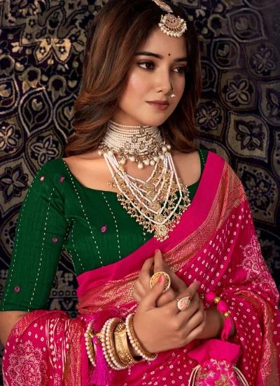 
                            Silk Print Traditional Saree in Pink