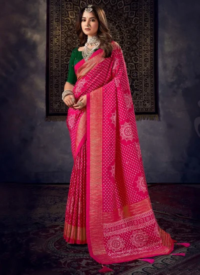 Silk Print Traditional Saree in Pink