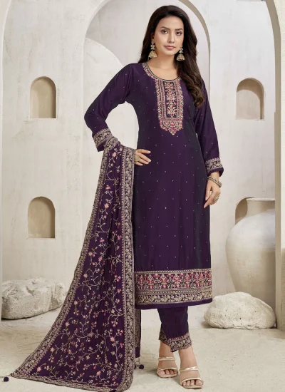 Silk Readymade Salwar Kameez in Purple