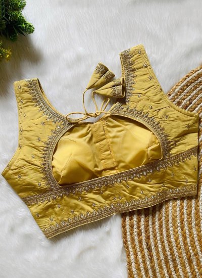 Silk Yellow Zari Blouse 
                            Silk Yellow Zari Blouse