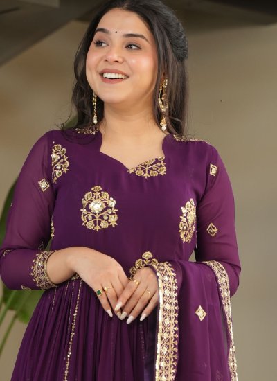 Simplistic Purple Faux Georgette Trendy Gown