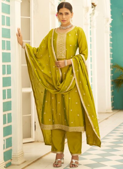 Snazzy Sequins Green Silk Blend Readymade Style