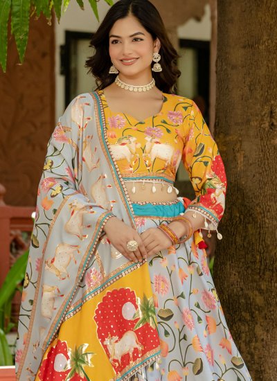 
                            Sorcerous Crepe Silk Foil Print Readymade Lehenga Choli