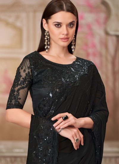 
                            Sparkling Georgette Black Trendy Saree
