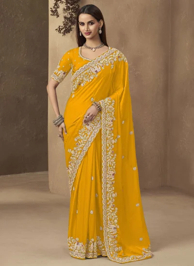 Sparkling Satin Yellow Trendy Saree