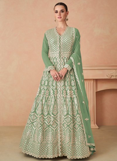 Specialised Embroidered Green Georgette Designer Lehenga Choli