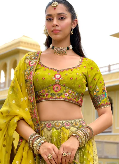 Spectacular Green Mirror Lehenga Choli 
                            Spectacular Green Mirror Lehenga Choli