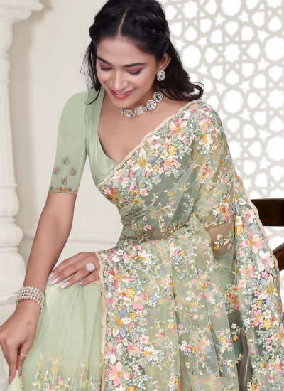 
                            Stone Net Designer Saree in Green