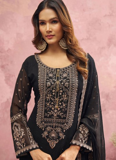 Stylish Black Pure Georgette Trendy Designer Salwar Suit