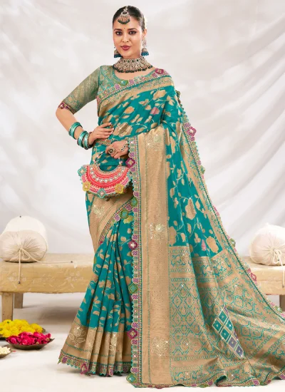 Stylish Green Silk Contemporary Saree