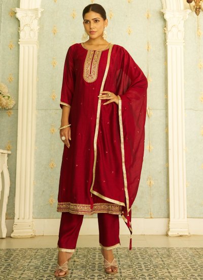 Stylish Sequins Silk Blend Maroon Trendy Salwar Suit