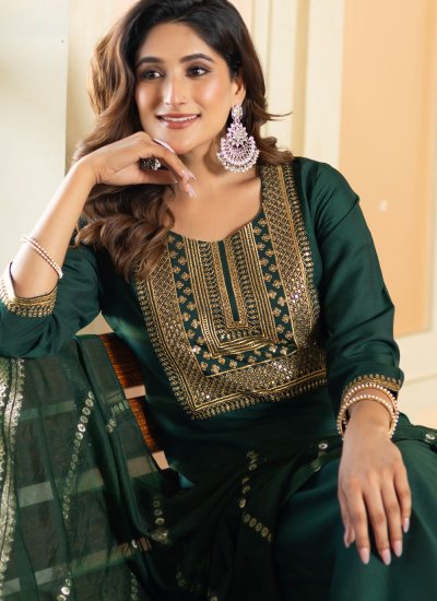 
                            Sunshine Chinon Green Embroidered Pant Style Suit