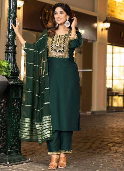 Sunshine Chinon Green Embroidered Pant Style Suit