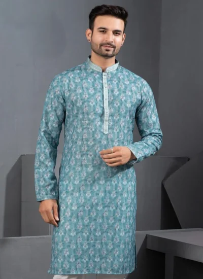 
                            Teal Printed Kurta Pyjama