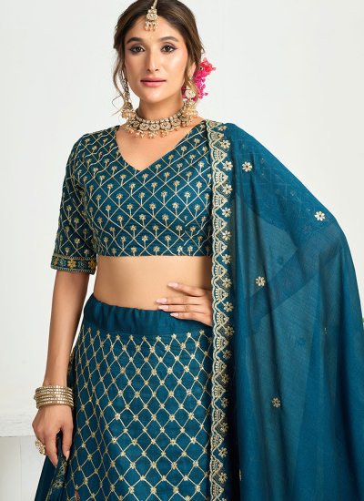 Teal Silk Sangeet Lehenga Choli 
                            Teal Silk Sangeet Lehenga Choli
