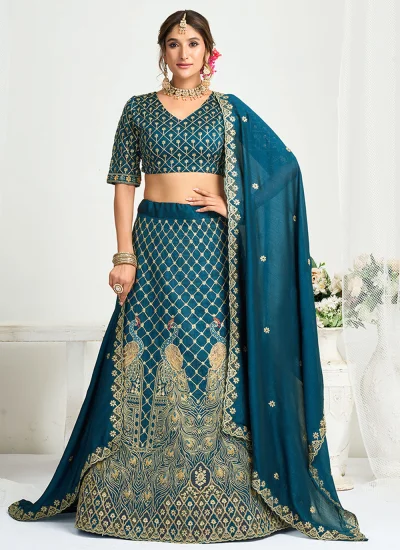 Teal Silk Sangeet Lehenga Choli
