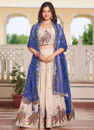 
                            Tissue Embroidered Readymade Lehenga Choli in Off White