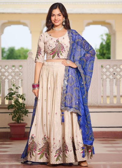 Tissue Embroidered Readymade Lehenga Choli in Off White