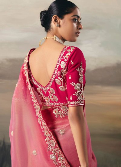 Tissue Pink Embroidered Trendy Saree 
                            Tissue Pink Embroidered Trendy Saree