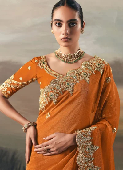 
                            Tissue Trendy Saree in Orange